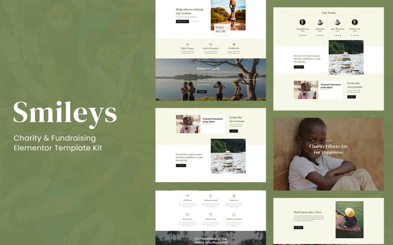 Smileys - Kit de modelo Elementor para caridade e arrecadação de fundos