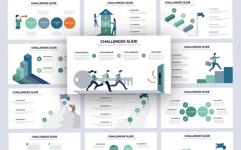 Plantilla de PowerPoint infografía de desafíos empresariales