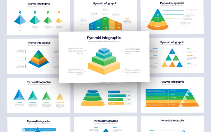 Modelo de PowerPoint de slides de infográfico de pirâmide