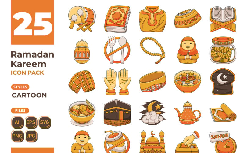 Paquete de iconos de Ramadán Kareem (estilo de dibujos animados)