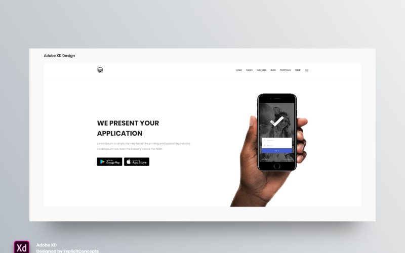 Hero Header Landing Page Adobe XD Template Vol 093