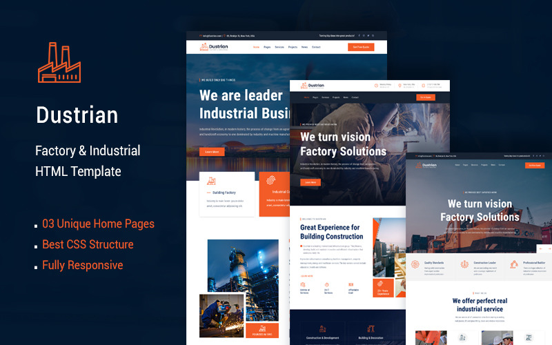 Dustrian - промышленный и заводской HTML-шаблон.