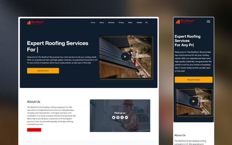SkyRoof -用这个HTML模板提升你的屋顶业务
