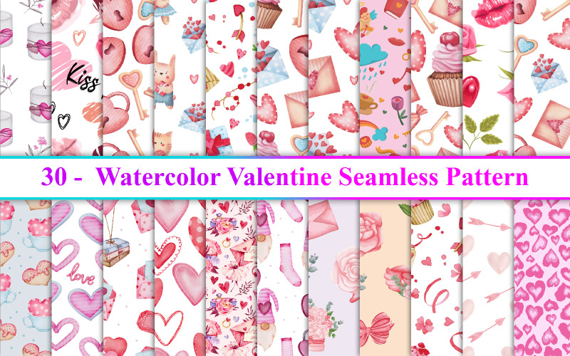 Valentine aquarel naadloze patroon, Valentijnsdag naadloze patroon