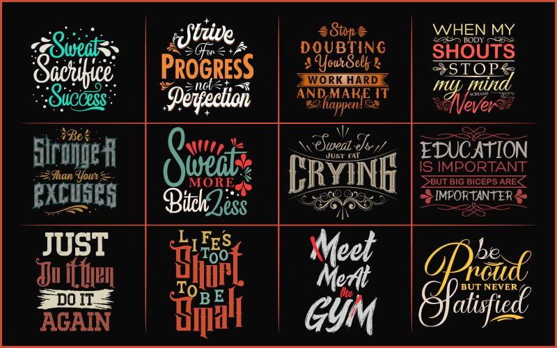 Design trička s typografií na zakázku, design trička Fitness Typography