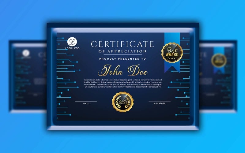 Tecnologia profissional luxo preto e azul aparência inteligente - modelo de certificado