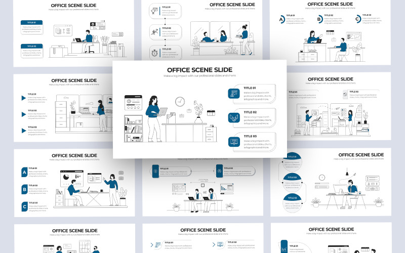 Kancelářské scény Vector Infographic PowerPoint šablony