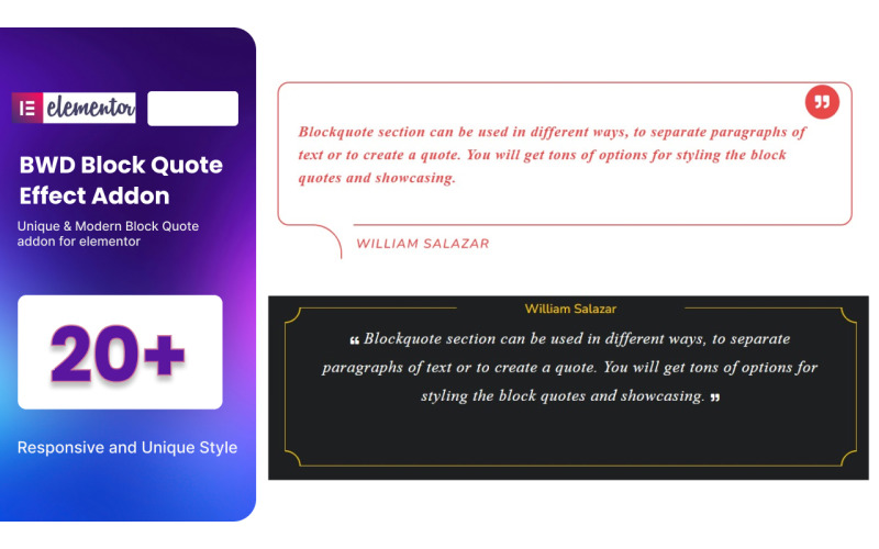 Block Quote WordPress插件Elementor