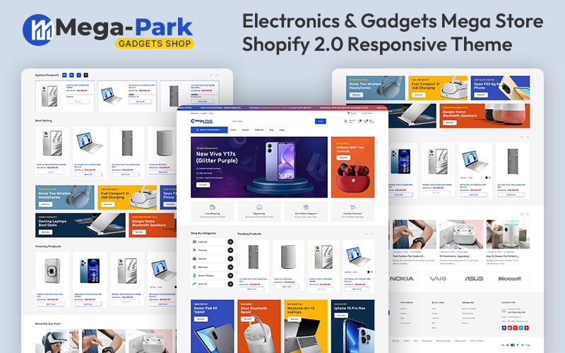 MegaPark - Мегамагазин электроники и гаджетов Многоцелевая адаптивная тема Shopify 2.0