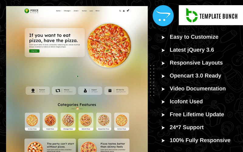 Piece Pizza - e-Ticaret için Duyarlı OpenCart Teması