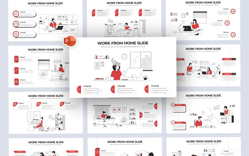 Modelo de PowerPoint de infográfico de vetor de trabalho em casa