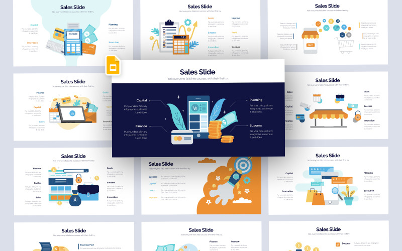 Plantilla de diapositivas de Google de infografía vectorial de ventas