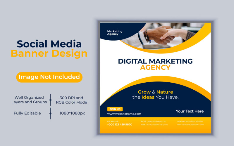 Креативная идея Дизайн шаблона агентства цифрового маркетинга для пост-баннера в социальных сетях