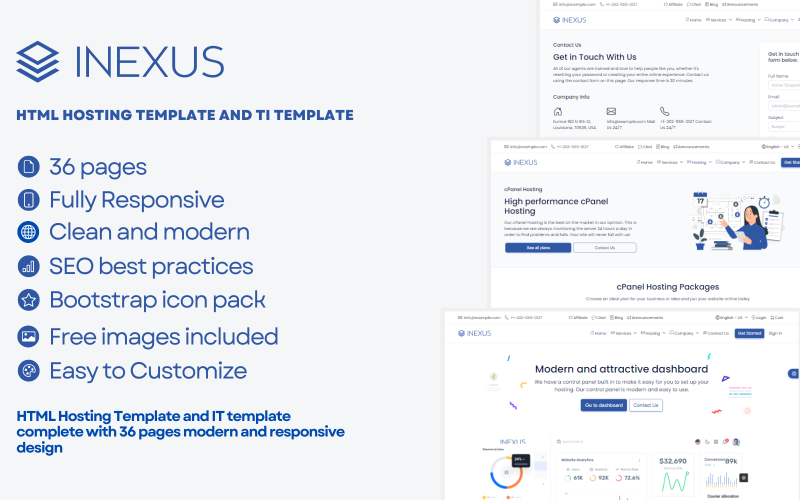 Inexus – šablona hostingových webových stránek a šablona WHMCS