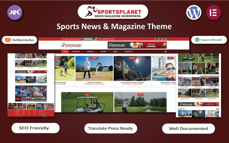 Sports Planet - Haberler ve Dergi WordPress Elementor Şablonu