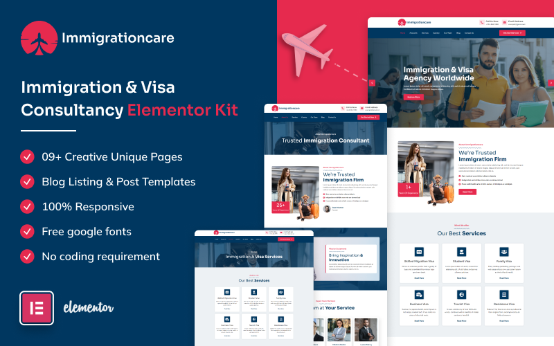 Immigrationcare - Consultoria de imigração e visto Elementor Pro Template Kit