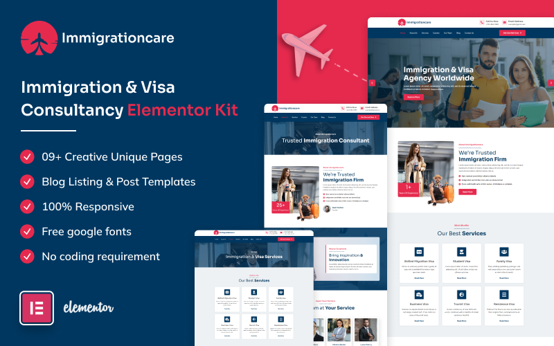 Immigrationcare - Immigration and Visa Consultancy Elementor Pro Template Kit