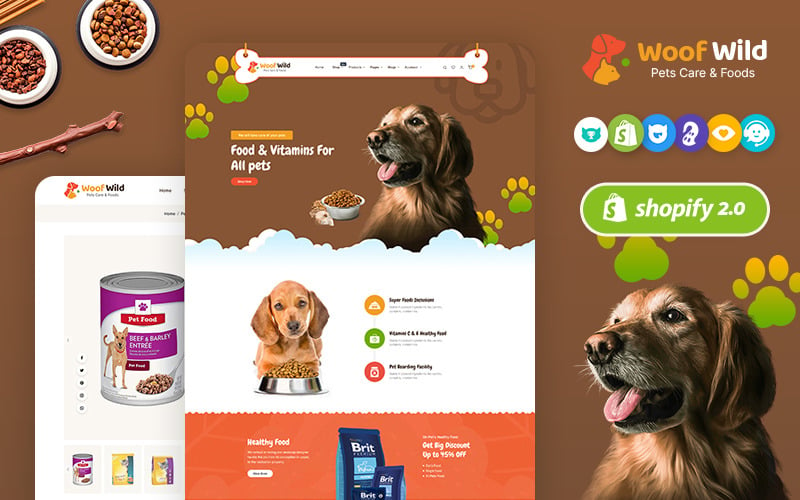 WoofWild - Butik för husdjursmat och tillbehör - Shopify OS2.0 Multipurpose Responsive Theme
