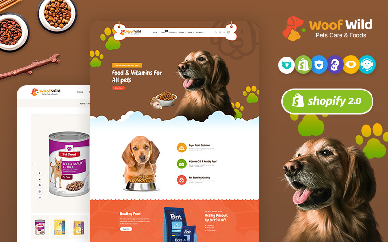 WoofWild - Loja de ração e acessórios para animais de estimação - Shopify OS2.0 Tema responsivo multifuncional