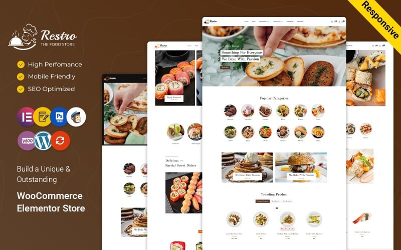 Restro - Tienda de restaurantes de sushi, japonés y chino Tema WooCommerce Elementor