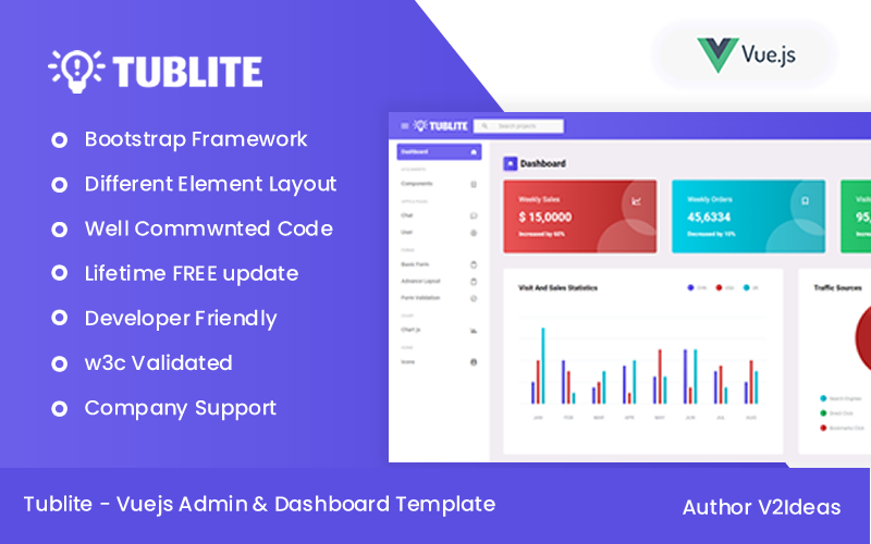 Tublite – Vuejs Admin a šablona řídicího panelu