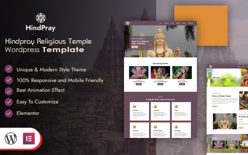 HindPray - Wordpress šablona náboženského chrámu