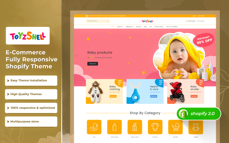 Kidzshell - Tema Shopify 2.0 per l'e-commerce di giocattoli premium multiuso