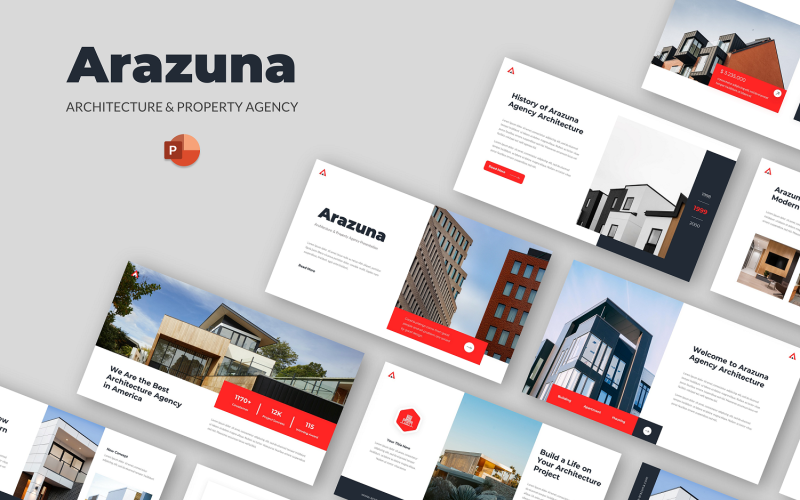 Modèle PowerPoint de l'agence d'architecture et de propriété d'Arazuna