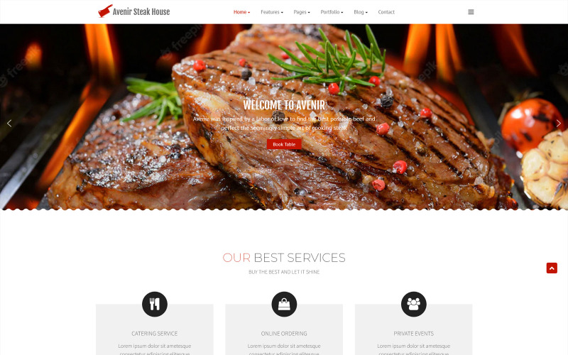 Avenir Steak House Restaurant Joomla 4 och Joomla 5 mall