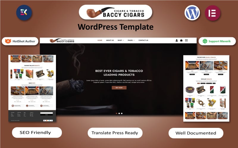 Baccy Cigars - Cygara i tytoń Szablon WordPress Elementor