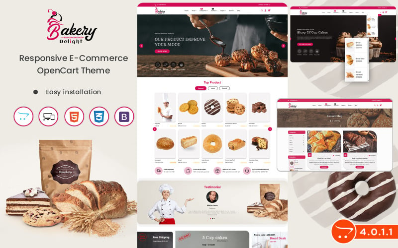 Bakery Delight - Opencart 4.0.1.1-sjabloon voor bakkerij-eigenaren die gebak, snoep en bakkerijproducten verkopen