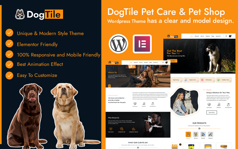 DogTile Pet Care & Pet Shop Elementor Wordpress sablon