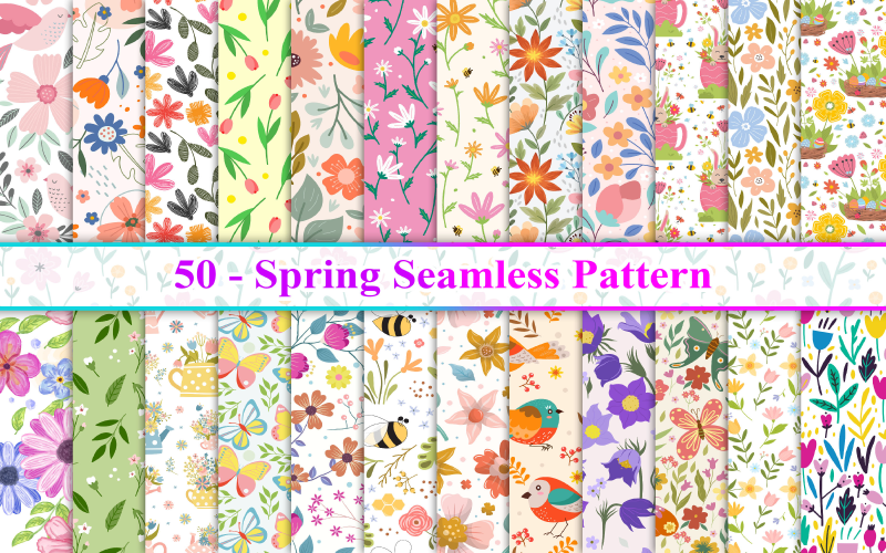Patrón sin costuras de primavera, patrón de primavera, papel digital de primavera, fondo de primavera