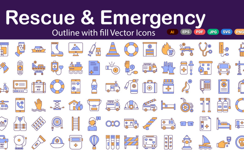 Pack d'icônes vectorielles d'urgence de sauvetage | IA | SVG | PSE