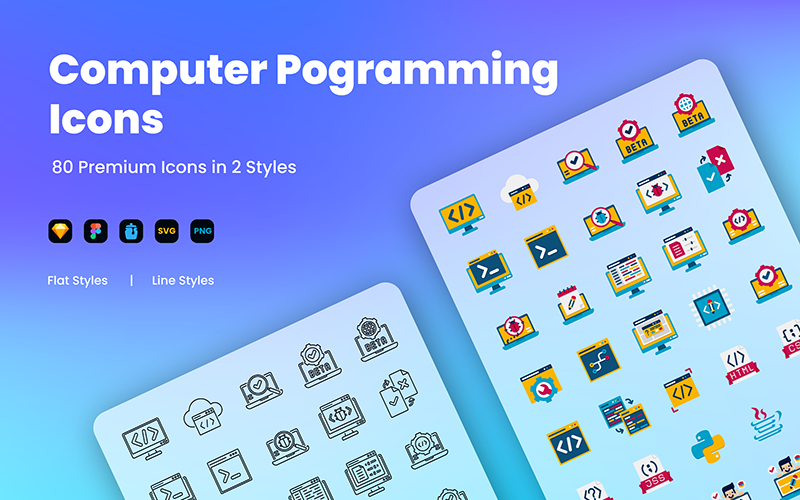 80 Számítógép-programozás Kettős stílusú ikonkészlet