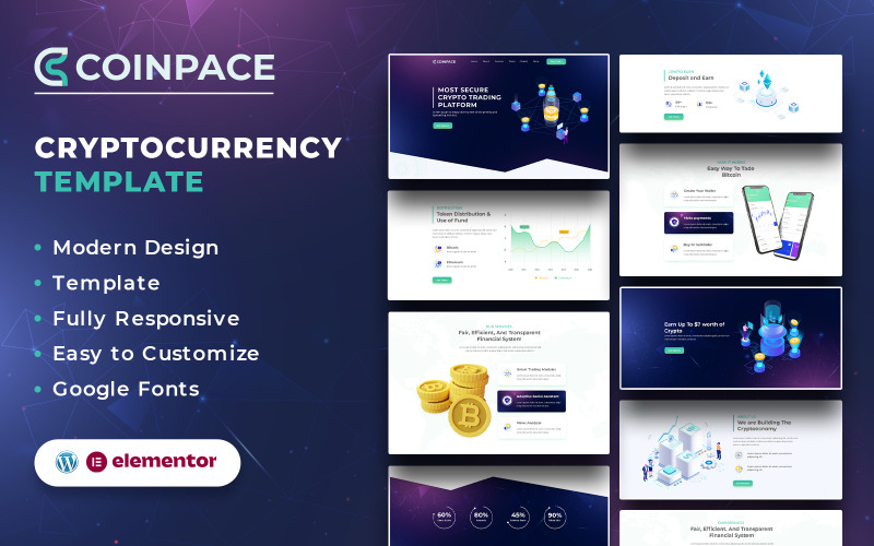 Coinpace — набір шаблонів WordPress Elementor для криптовалюти Bitcoin