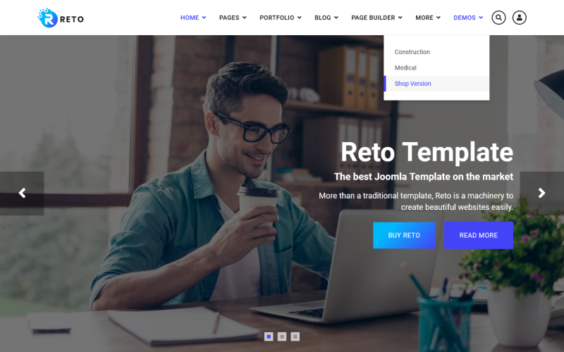 Reto — адаптивный многоцелевой шаблон Joomla 4 и 5 с конструктором страниц