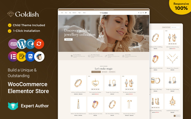 Goldish - Современный магазин ювелирных изделий и имитаций Адаптивная тема WooCommerce Elementor