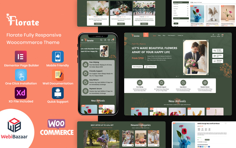 Florate - Цветочный магазин WooCommerce Адаптивная тема