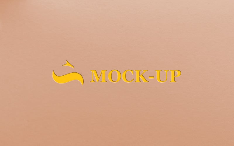 Yellow logo mockup on embossed effect with background texture