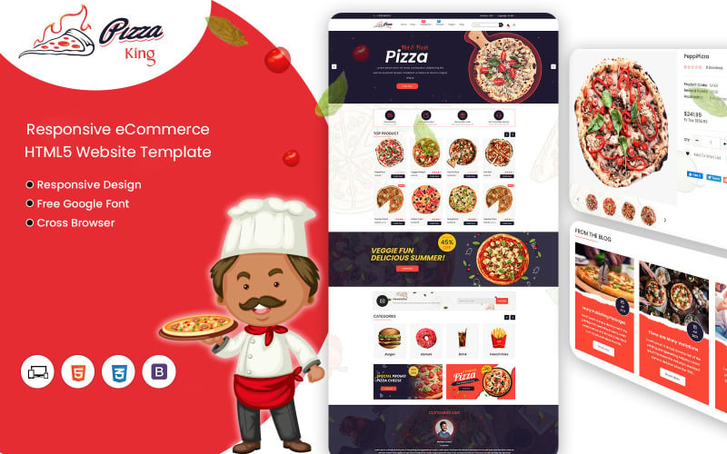 Modello di sito Web Html PizzaKing per pizza, caffè, vendita di hamburger e proprietari di ristoranti