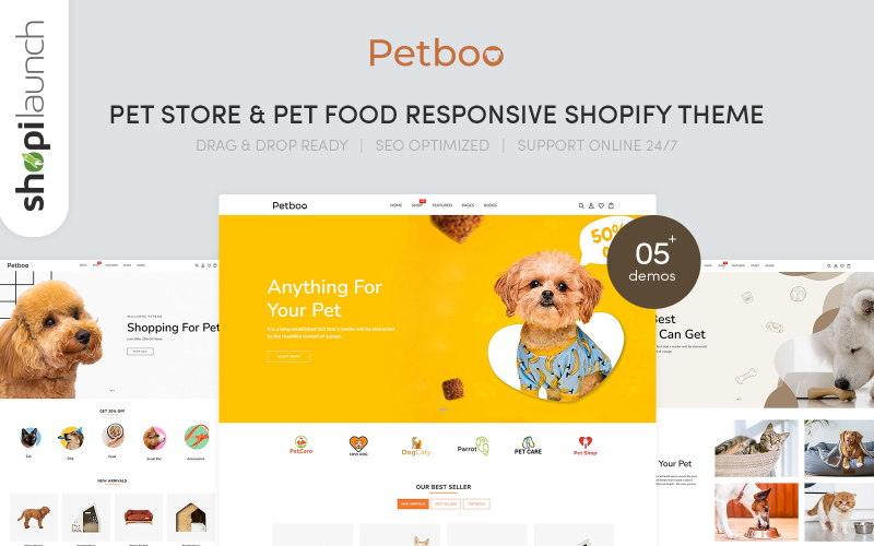 Petboo — responsywny motyw Shopify dla sklepu zoologicznego i karmy dla zwierząt