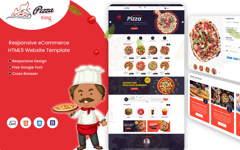 Plantilla de sitio web PizzaKing Html para pizzerías, cafeterías, vendedores de hamburguesas y propietarios de restaurantes