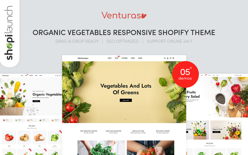Venturas – motiv Shopify reagující na organické potraviny ovoce