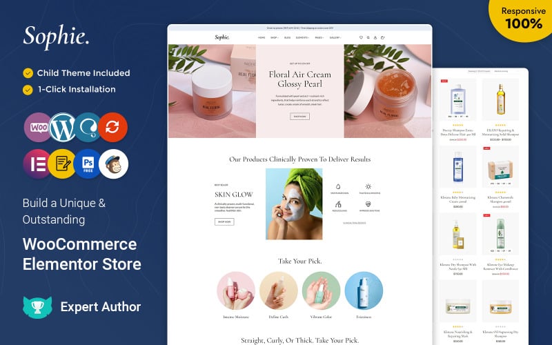 Sophie - Das Beste aus Hautpflege, Schönheit und Kosmetik WooCommerce Elementor Responsive Theme