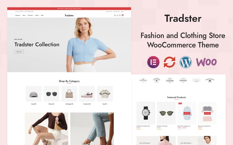 Tradster — магазин модных аксессуаров Адаптивная тема Elementor WooCommerce