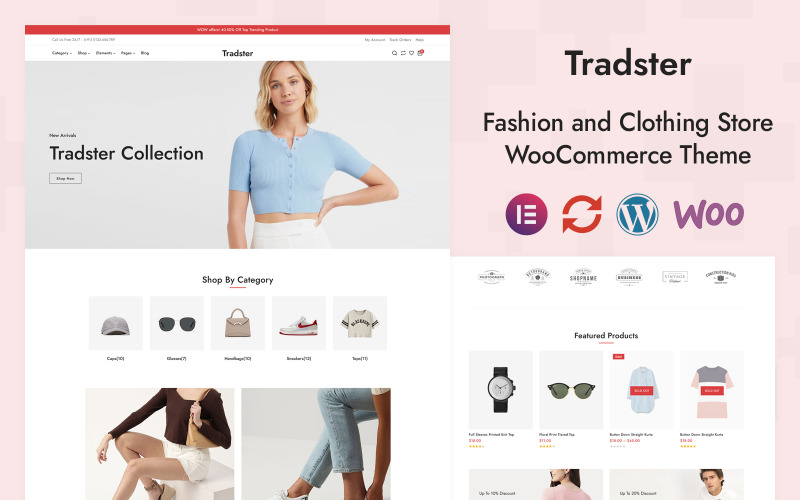 Tradster - Tienda de accesorios de moda Elementor WooCommerce Responsive Theme