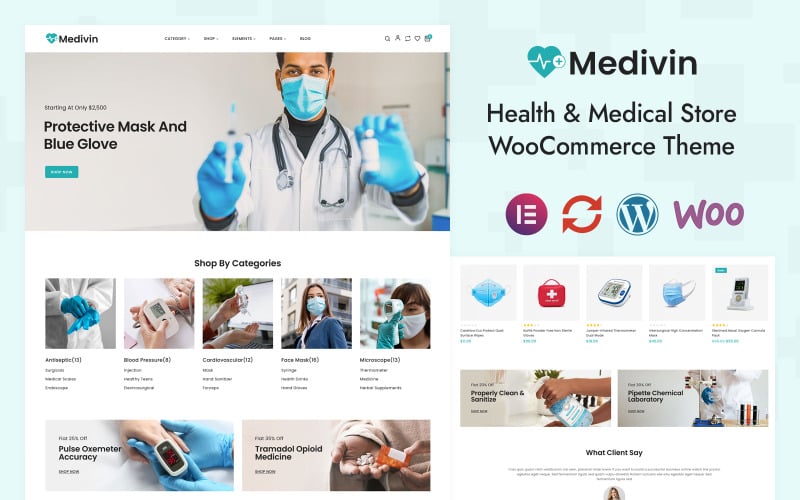 Medivin - Tema reattivo WooCommerce di elementor del negozio di salute e medicina