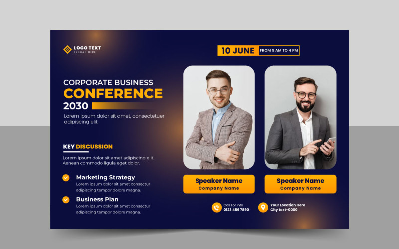 Шаблон листівки для корпоративної бізнес-конференції та дизайн банерного плаката для бізнес-події