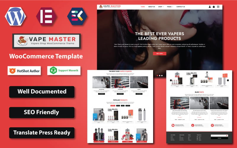 Vape Master - Modello Elementor WooCommerce per negozio di vaporizzatori e tabacchi